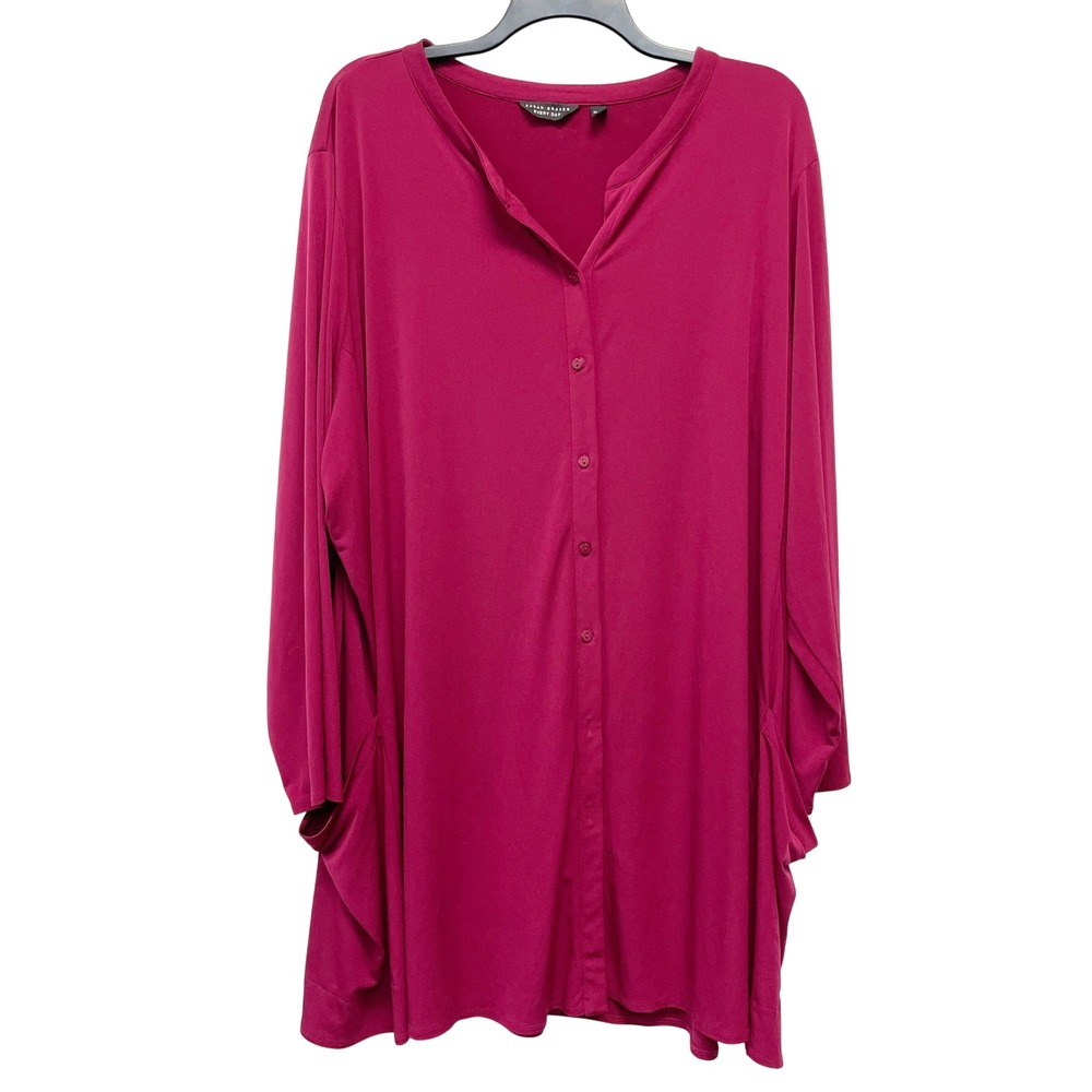 Susan Graver Every Day Magenta Pink Liquid Knit Button Front Duster Size 5X
